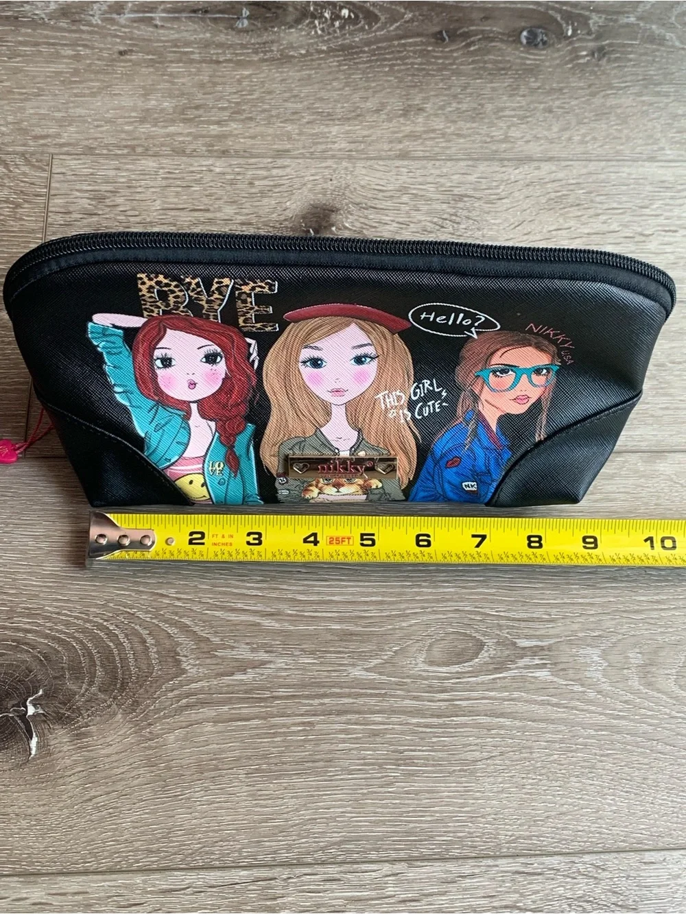 Nikky by Nicole Lee GIRLS WANT TO HAVE FUN  and cat Cosmetic Bag Dot Lining NWT